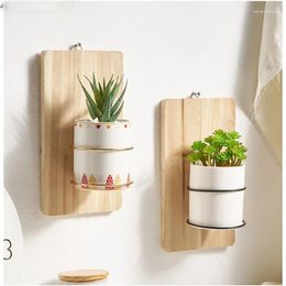 Vases Nordic Style Home Decoration Accessories Creative Wooden Background Board Ceramic Wall Hanging Vase Craft Gifts
