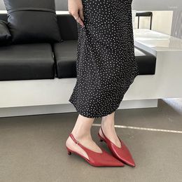 Dress Shoes Red High Heels For Women Pointed Toe Slingback White Kitten Ladies Office Pumps 2024 Summer Leisure