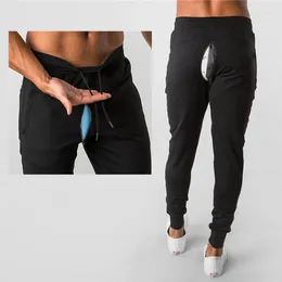 Men's Pants Running Fitness Thin Sweatpants Male Casual Training Open Crotch Outdoor Sex Jogging Workout Trousers Bodybuilding