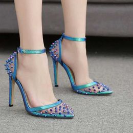 Dress Shoes Sexy Colourful PVC Transparent Thin High Heel Sandals for Women Pumps Pointed Ankle Buckle Strap Ladies Party Wedding Shoe H240423