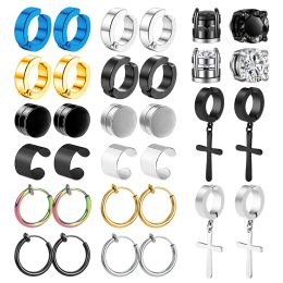 Earrings Magnetic Stud Earrings Men Stainless Steel NonPiercing Cross Dangle Hoop Earrings Unisex CZ Magnet Clip on Earring