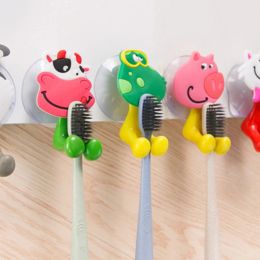 Heads 1Pcs Cartoon Animal Suction Cup Toothbrush Holder Wall Mount Hanging Toothbrush Storage Rack Creative Bathroom Tool Accessories