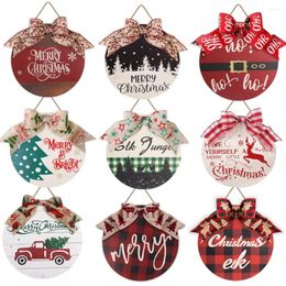 Decorative Flowers Wooden Retro Christmas Wreath Door Plaque Circular Hanging Pendant Noel Merry Ornaments Bow Wall Decor