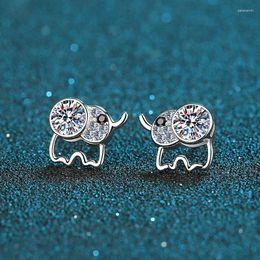 Stud Earrings Silver Cute Elephant Total 1 Carat Excellent Cut Diamond Test Passed D Colour High Clarity Moissanite Gift