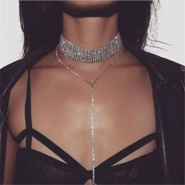 Necklaces Luxury Crystal Choker Necklaces for Women Statement Trendy Rhinestone Chunky Neck Accessories Fashion Jewellery