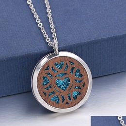 Lockets Floating Love Heart Shape Locket Wood Pendant Jewellery Aroma Per Fragrance Essential Oil Diffuser Necklace Drop Delivery Neck Dhdhy