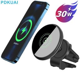 Chargers PDKUAI Wireless Car Charger Magnetic 30W Fast Charging Mount Safe Air Vent Clip Phone Holder for iPhone 14 13 12 Pro Max Mini