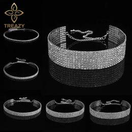 Necklaces TREAZY Bridal Wedding Prom 15 Row Rhinestone Choker Chain Necklace for Women Diamante Crystal Choker Necklace Elastic Cord