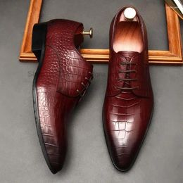 Dress Shoes Italian Pointed Toe Men's Genuine Leather Handmade Crocodile Pattern Oxford Lace Up Business Formal For Men