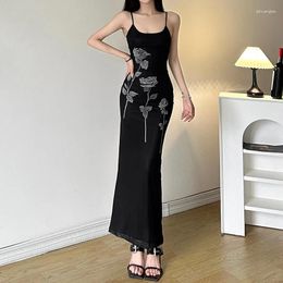 Casual Dresses Women's Solid Colour Slim Long Dress Summer Female High Waisted Suspender Backless Mesh Clothes Elegant Sleeveless Maxi