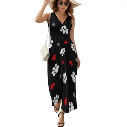 Casual Dresses Prints And Hearts On Black Dress Spring Street Fashion Boho Beach Long Women High Waist Custom Club Maxi