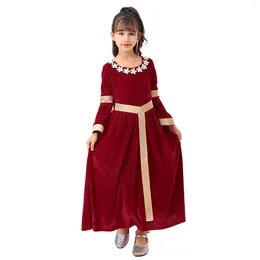 Girl Dresses Kids Girls Robe Mediaeval Princess Dress Children Fancy Party Costume Toddler Long Sleeve Red Dance Cosplay Gown