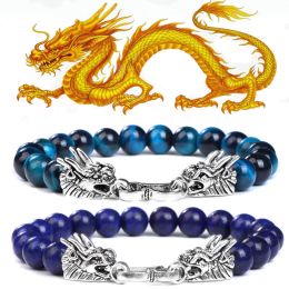 Strands Fengshui Dragon Charm Bracelets For Women Men Natural Stone Bracelet 8MM Beads Lapis Lazuli Tiger Eye Lava Bangles Good Luck