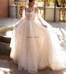 Luxurious Arabic Charming A-Line Wedding Dresses Illusion Lace Appliques Cap Sleeves Formal Bridal Gowns Robe de Mariee