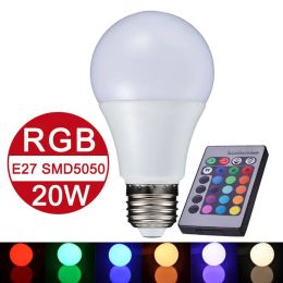 RGB LED Bulb 10W/15W/20W, Dimmable E27 Base Smart Light with Remote, 16 Colors A65/A70/A80, 110V/220V LL