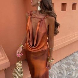 Casual Dresses Sexy Backless Draped Slim Long Dress Ladies Elegant Deep V Banquet 2024 Summer Printed Sleeveless Club Party Vestido