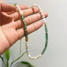 Necklaces 2022 new green natural jade pearl necklace summer Mosaic ultrafine female clavicle chain delicate unique design