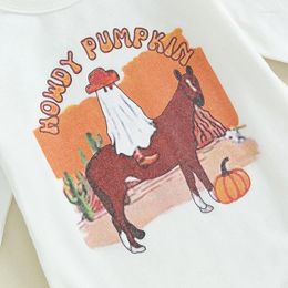 Clothing Sets Baby Girls Halloween Pants White Long Sleeve Letter Horse Print Romper Ghost Pumpkin