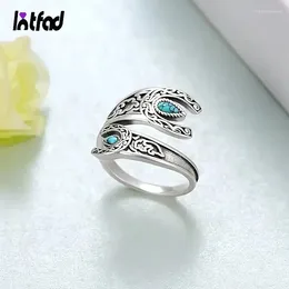 Cluster Rings S925 Jewelry Wrap Ring Vintage Yuehua Inlaid Design Drop-Shaped Turquoise Stylish Adjustable Ringfor Women Men