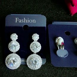 Earrings New Clip on Ear Round Drop Cubic Zirconia Non Pierced Earrings Fashion Wedding Jewellery Womens Accessories