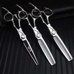 Shears 440c Steel 6inch Creative Handle Hair Salon Hair Scissors Flat Scissors Thin Seamless Tooth Scissors Haircut Combination.