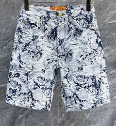 Summer Mid Waist New Mens Jeans Shorts Blue Base White Fur Luxury V Breathable Comfortable Fashion Casual Slim Ripped Shaped up Denim Shorts