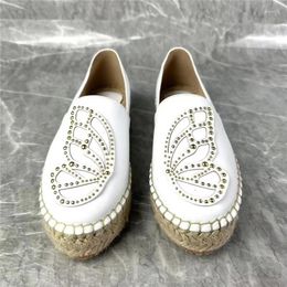 Casual Shoes Orange Black White Rivet Butterfly Fisherman Woman Round Toe Soft Leather Lazy Flats Female Loafers For Women