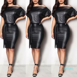 Abiti casual Black Asimmetrici sexy in pelle finta euce Bodycon Abito da donna manica lunga estate