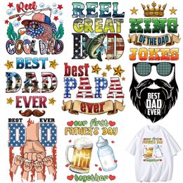 Father's Day Iron on Patches Decals Heat Transfer for Clothing Reel Great Dad Vinyl Appliques Stickers for Clothes T Shirt Pillow Hoodies DIY Decor