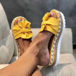 Slippers Female Shoes Ladies Big Size Platform Low Butterfly-Knot Flower 2023 Rome Slides Fabric Hoof Heels Basic Butterfly-kno H240423