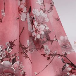 Fabric 150cm Width Soft Deep Pink Plum Printed Bronzing Chiffon Tulle Fabric for Sewing Dress Shirts Clothes Material By the Metre