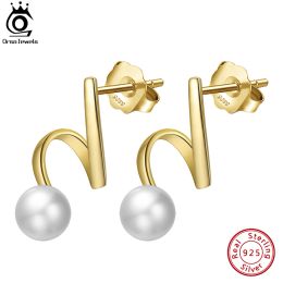 Earrings ORSA JEWELS 925 Sterling Silver Pearl Earrings for Women Elegant Cultured Freshwater Pearl Geomety Ear Stud Jewellery GPE33