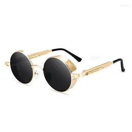 Sunglasses Vintage Steampunk Red Men Round Punk Alloy Metal Frame Retro Sun Glasses Women Goggles Gothic Style Shades