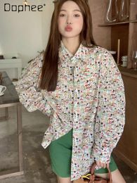 Women's Blouses Korean Style Fashionable Cartoon Printed Loose Slimming Versatile Shirt Women 2024 Spring Summer Long Sleeve Top