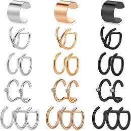 Earrings 1Pcs/15 Pcs Stainless Steel Ear Cuff Helix Cartilage Clip On Wrap Earrings Fake Nose Ring NonPiercing Adjustable Men Women