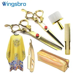 Blades 7 Inch Barber Scissors with Comb Barber Cape Razor Hairbrush Professional Barber Scissors Kit Barbershop Accessories