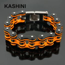 Bracelets Mens Bracelets/Bangles Orange Biker Bicycle Motorcycle Chain Link Bracelet For Men/Women Punk Stainless Steel Jewellery