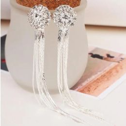 Earrings Classic Luxury Bridal Rhinestone Round Shape Long Tassel Clip on Earrings Non Piercing for Women Statement Earrings