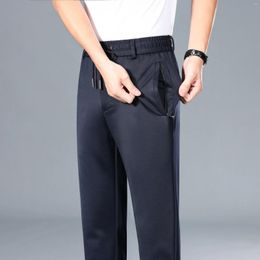 Men's Pants Men Black Navy Blue Grey Straight Pant Smart Casual Trousers With Adjustable Drawstring Elastic Waist Design Male Wear