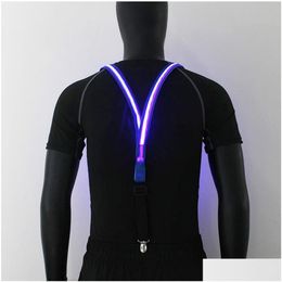 Other Festive Party Supplies Mens Led Light Up Suspenders Unisex 3 Clips-On Braces Vintage Elastic Y-Shape Adjustable Trousers Susp Dhl1N