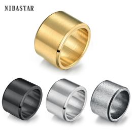 Bands High Quality 15mm Chunky Brushed Ring For Men Stainless Steel Wide Bulky Punk With Bevelled Edges Male Band Jewellery Accessories