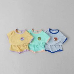 Clothing Sets 2017 Summer New Baby Short sleeved Set Waffle Top+Shorts 2-piece Cute Cartoon Cotton H240423