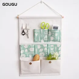 Storage Bags 8 Styles GOUGU Wall Hanging 7 Pockets With 2 Hooks Cotton Linen Door Pouch Home Bathroom Organizer Fast