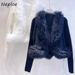 Women's Knits Neploe Vintage Mesh Knitted Cardigan 2024 Autumn V-neck Straight Cardigans Y2k Long Sleeve Sweaters For Women