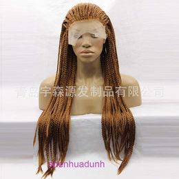 Wig 13 * 4 front lace synthetic Fibre wig long brown braided headband