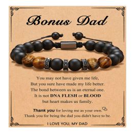 Strands To My Bonus Dad Husband Soulmate Uncle With Copper Zircon Card Adjustable Bracelet for Men Teen Boys Father's Day Christmas Gift