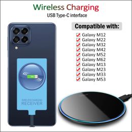 Chargers Qi Wireless Charging Receiver for Samsung Galaxy M12 M32 M42 M52 M13 M23 M33 M53 M14 M34 M54 Wireless Charger+TypeC Adapter