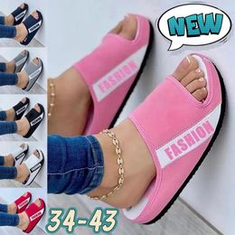 Slippers Summer Fashion Women Round Head Thick Bottom Sandals Comfy Open Toe Platform Letter Colorblock Flat