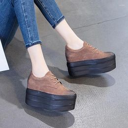Casual Shoes 10CM Thick-soled Genuine Leather Heightened Super High-heel Leisure Sports High Women's Sneakers Size 34-39