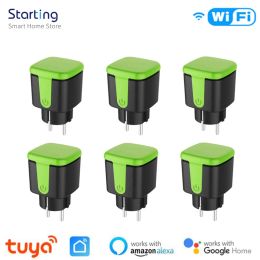 Plugs Tuya WiFi Smart Waterproof Plug 16A Socket Power Monitor Voice Remote Control Timing Function Work With Alexa Google Assistant